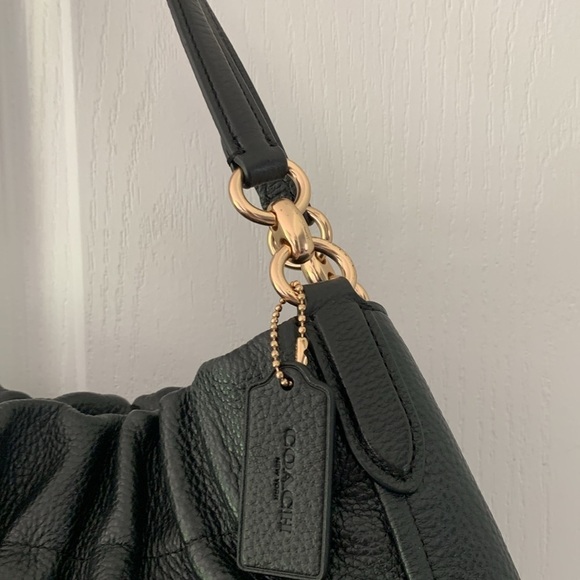 NWOT COACH Maya Leather Shoulder Bag black gold hardware logo pebble - Picture 6 of 16